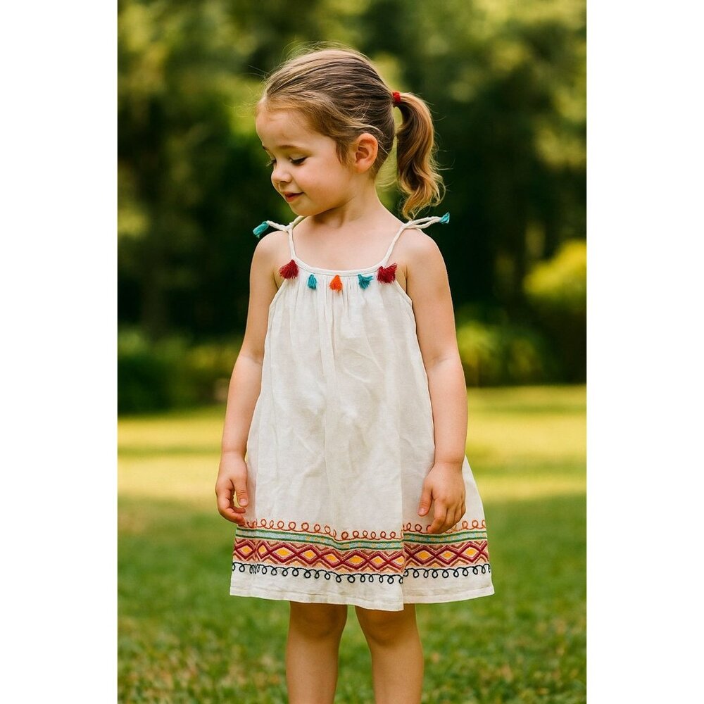 New Tommy Bahama 4T Dress Toddler Girl Embroidered Colorful Tassel Boho Summer